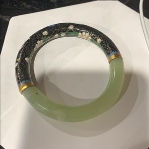 Jade and cloisonné bangle